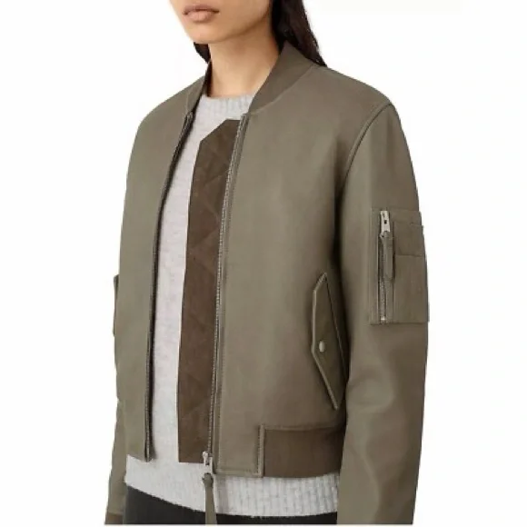 All Saints Olive Leather Jacket - Picture 10 of 11